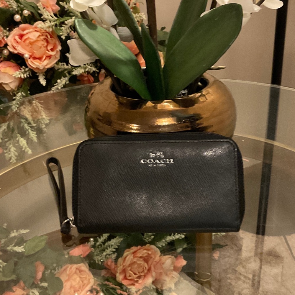 Coach Midnight Black Leather Wristlet